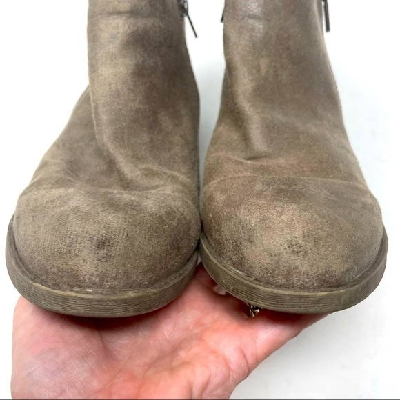 Carlos Leather Ankle Boots Side Zip Stacked Heel Size 9.5 Brown/Gray - Picture 5 of 8